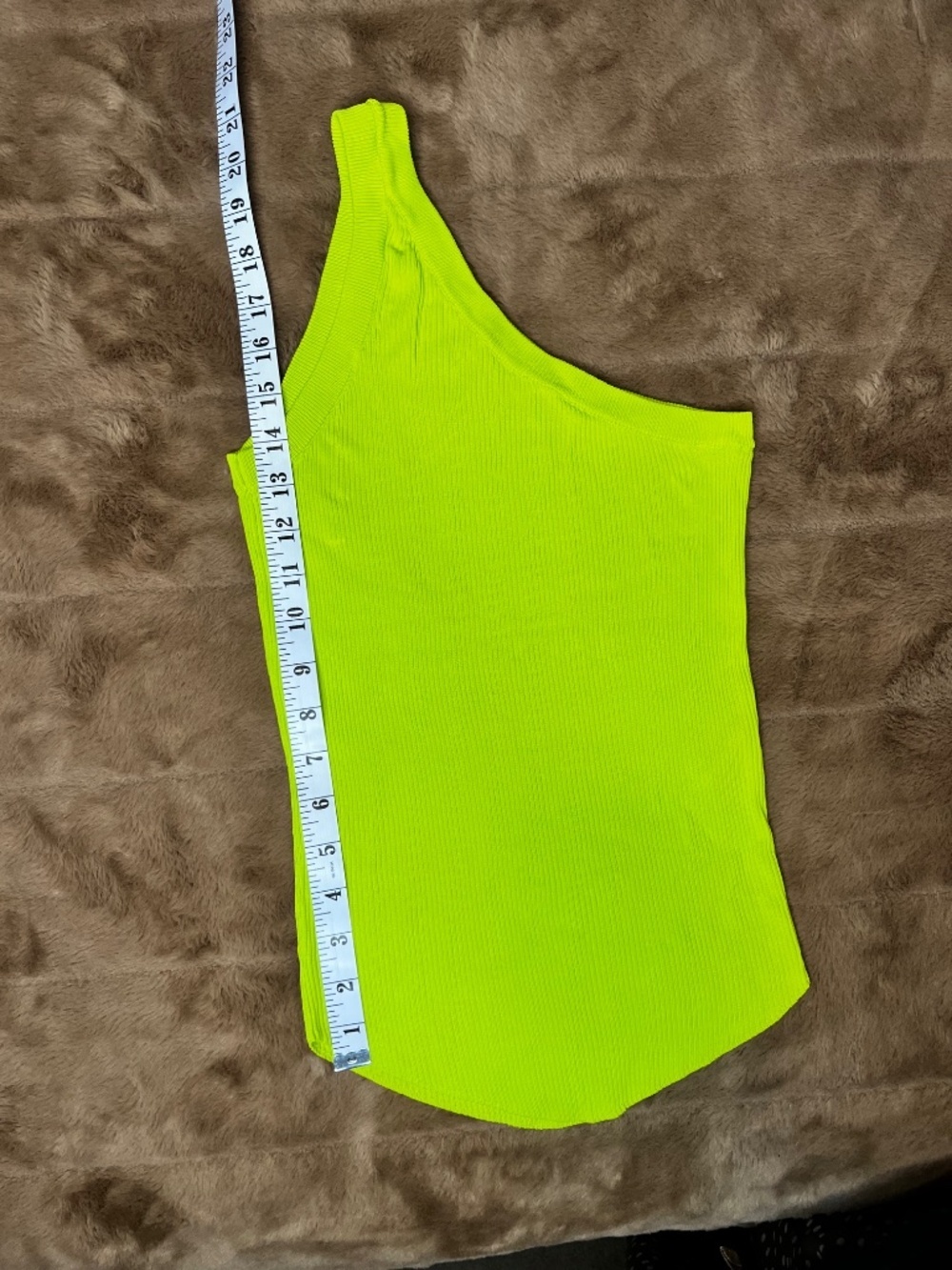 Neon Green One-Shoulder Ribbed Tank Top Size Medium - Picture 3 of 4